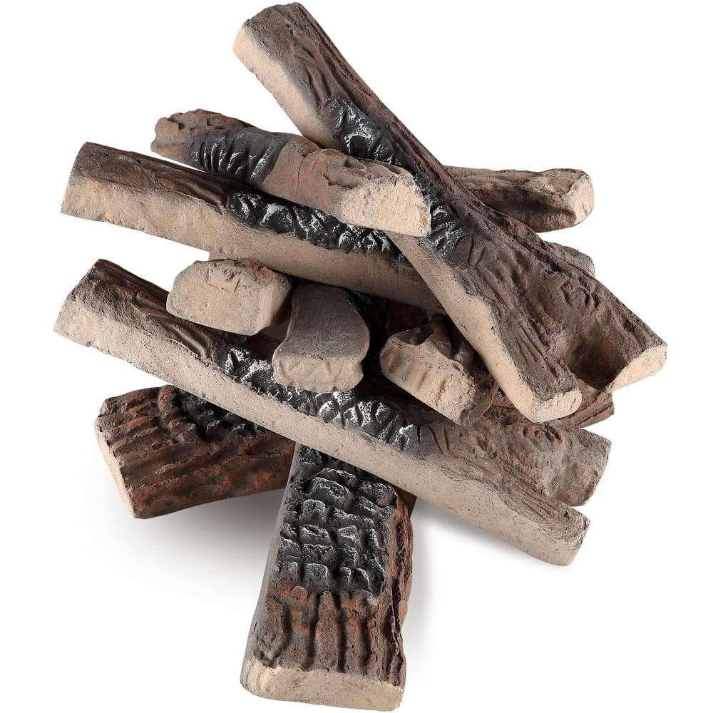 SKYSHALO 10 Piece Ceramic Fireplace Logs, Durable Decorative Logs for Gas Fireplaces, Realistic and Heat-Resistant, Ideal for Indoor and Outdoor Firebowls, Easily Stackable