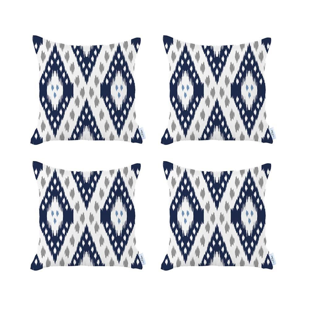 Mike & Co.  Ikat Printed Throw Pillow Cover 18"x18" Set of 4 Navy Blue