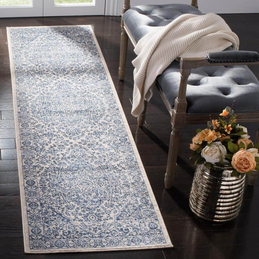SAFAVIEH Brentwood Adams Oriental Runner Rug, Navy/Light Grey, 2' x 10'