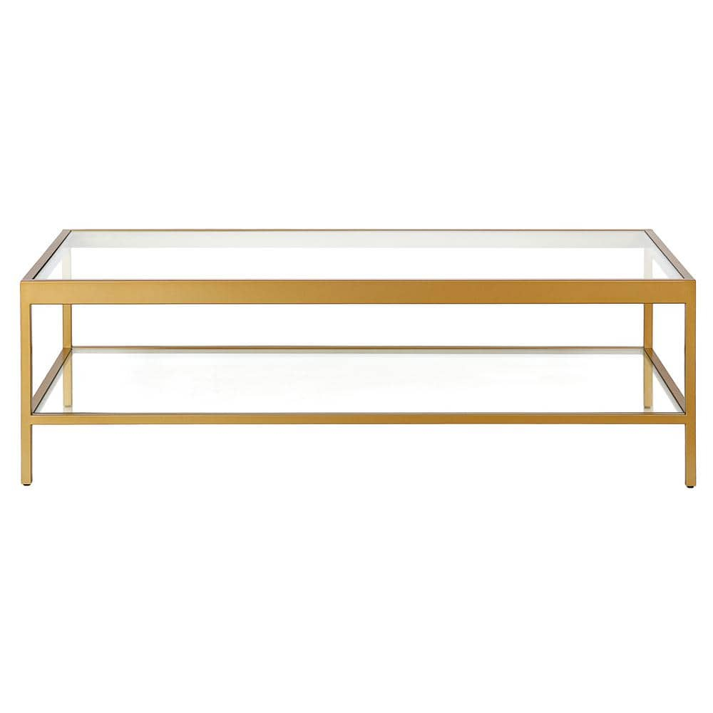 Evelyn&Zoe Alexis 54" Wide Rectangular Coffee Table, Brass