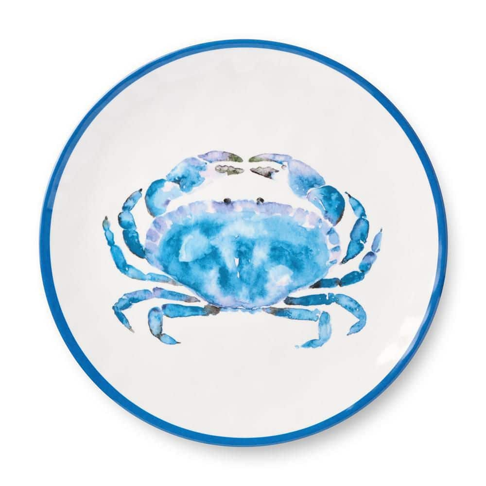 Blue Crab Melamine 11-Inch Dinner Plates Set for Coastal Dining