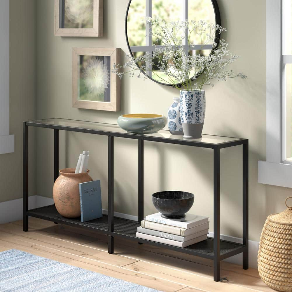 Evelyn&Zoe Rigan 64" Wide Rectangular Console Table, Blackened Bronze