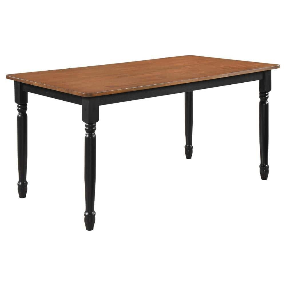 Benjara Halie Dining Table, Black Turned Legs, Rectangular Brown Wood, 63 Inch