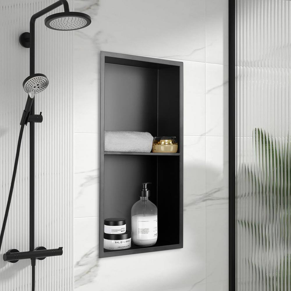 Matte Black Stainless Steel Shower Niche with Shelves