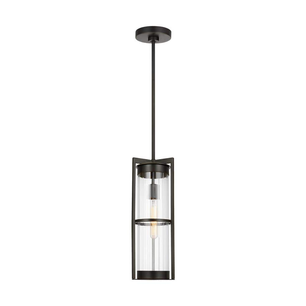Antique Bronze 61.5" Outdoor Pendant with Clear Fluted Glass Shade