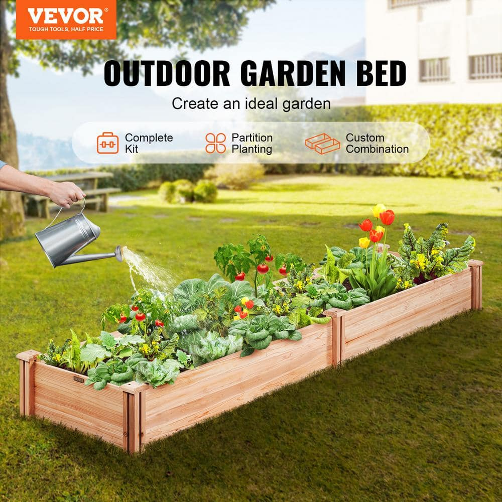 VEVOR Outdoor Wooden Raised Garden Bed Planter, 96 x 24 x 10in, High End Natural Fir Wood No-Bolt Assembly, Elevated Planting Box for Vegetable/Herb in Backyard/Patio