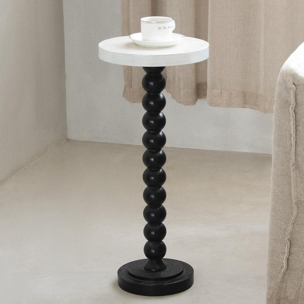 COZAYH Pedestal Small End Table, Contemporary Side Table with Black Base and White Top