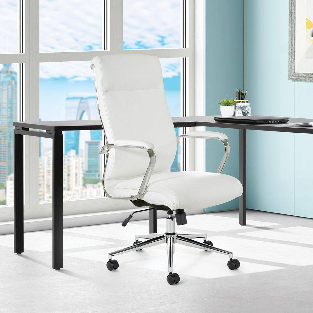 High Back Manager's Chair with Dillon Snow White Fabric and Chrome Base