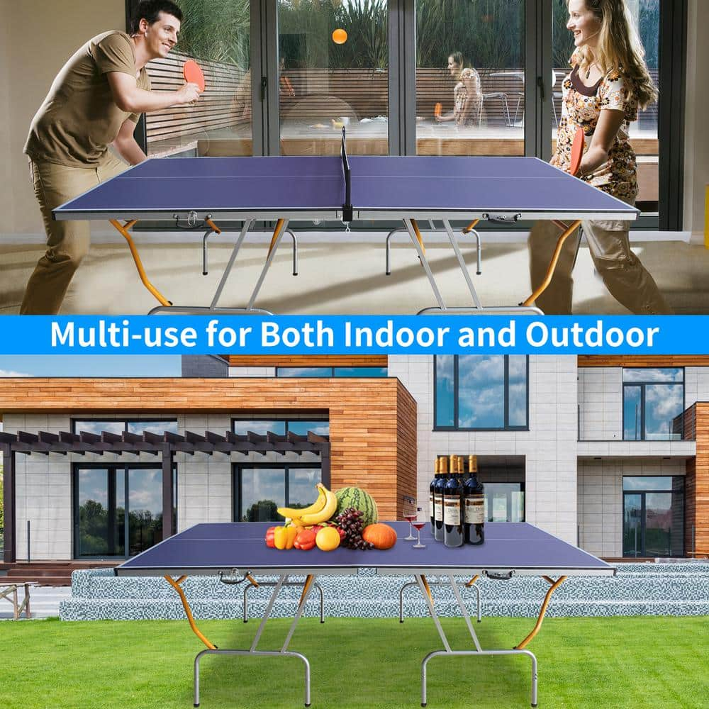 8ft Foldable Pong Table Set with Net, 2 Paddles & 3 Balls - Indoor/Outdoor Game Table for Mid-Size Spaces