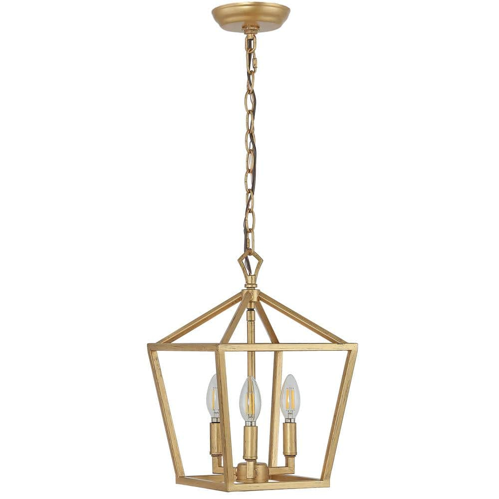 Ojai 10" 3-Light Iron Classic Modern Lantern LED Pendant, Brass Gold