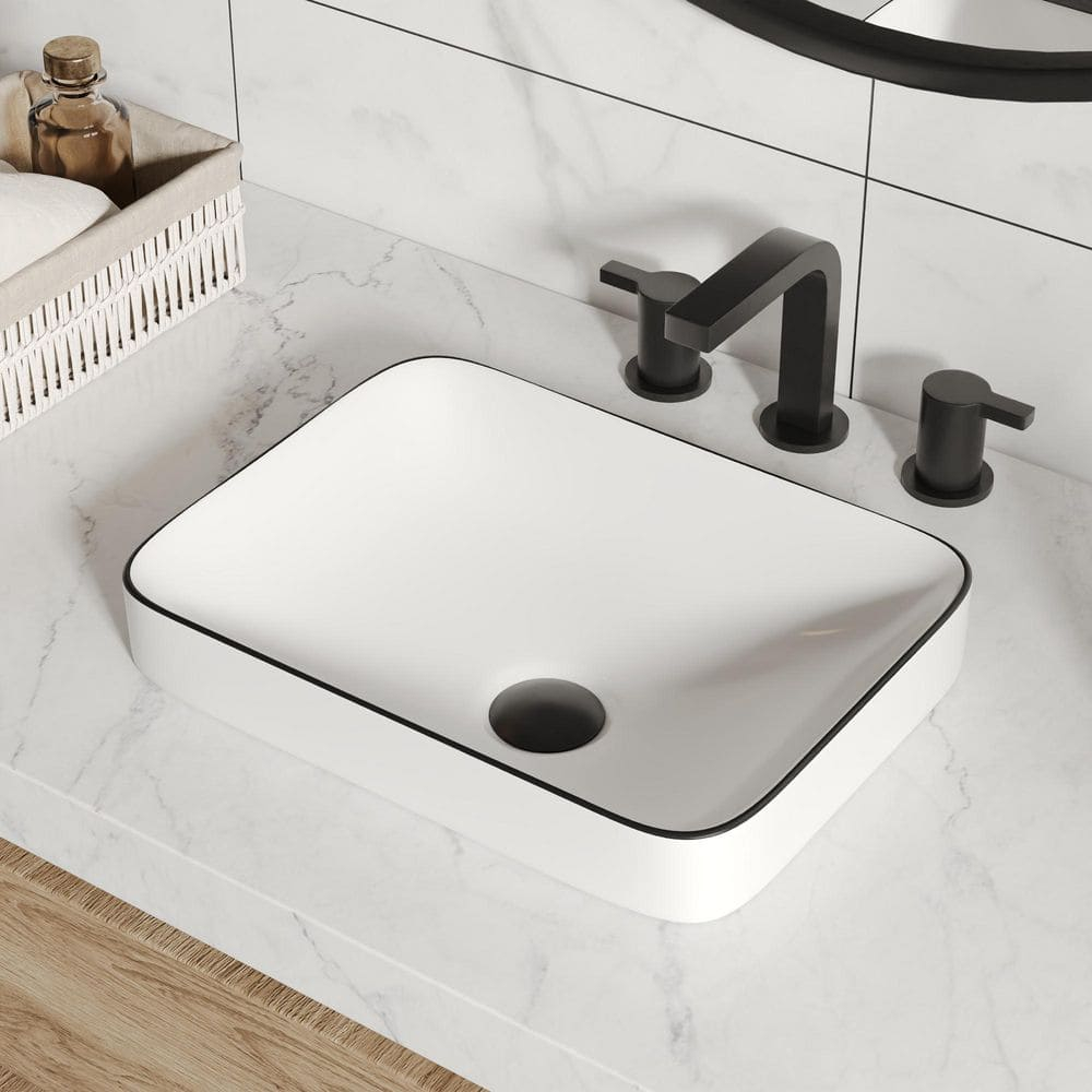 Ally 16 in. Rectangular Bathroom Ceramic Semi-Recessed Vessel Sink White Art Basin
