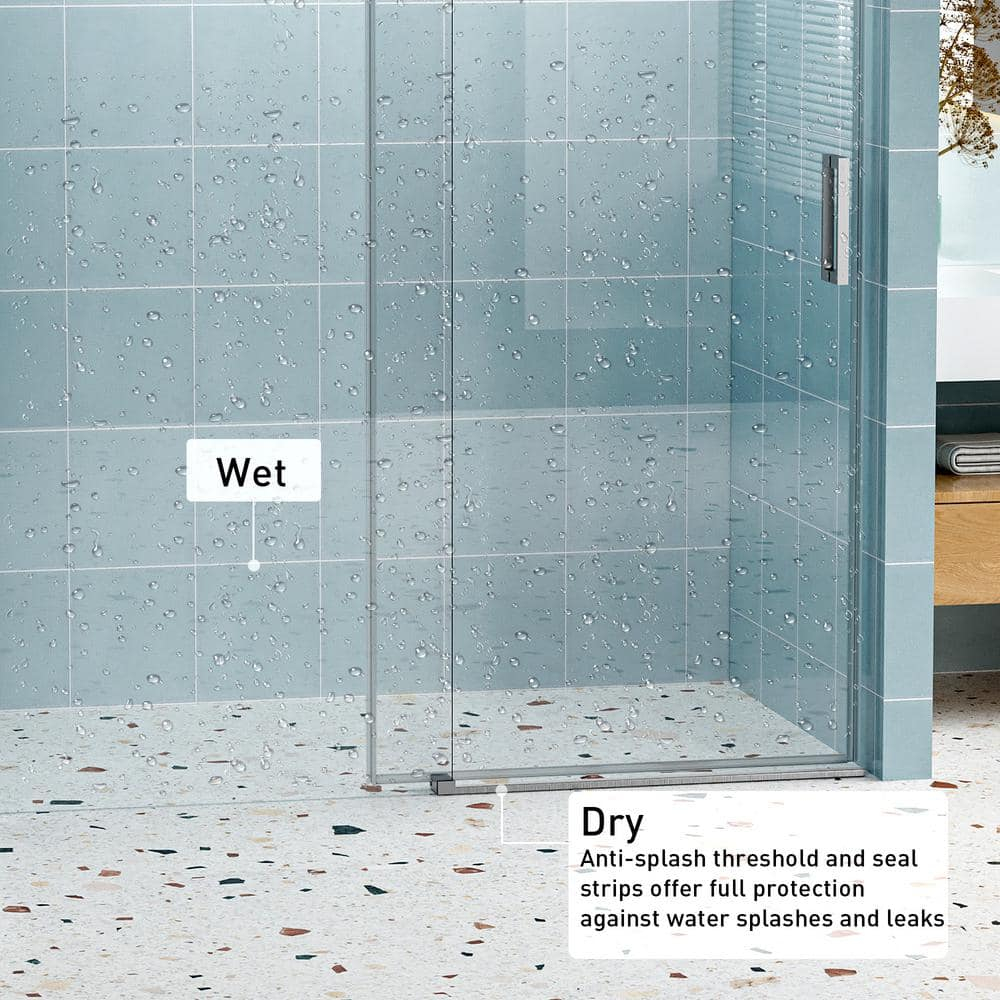Gxcevsou 56-60“ *76” Frameless Soft Close Shower Door, 1/4” (6 mm) Tempered Glass Single Slide with Explosion Proof Coating, Reversible Installation