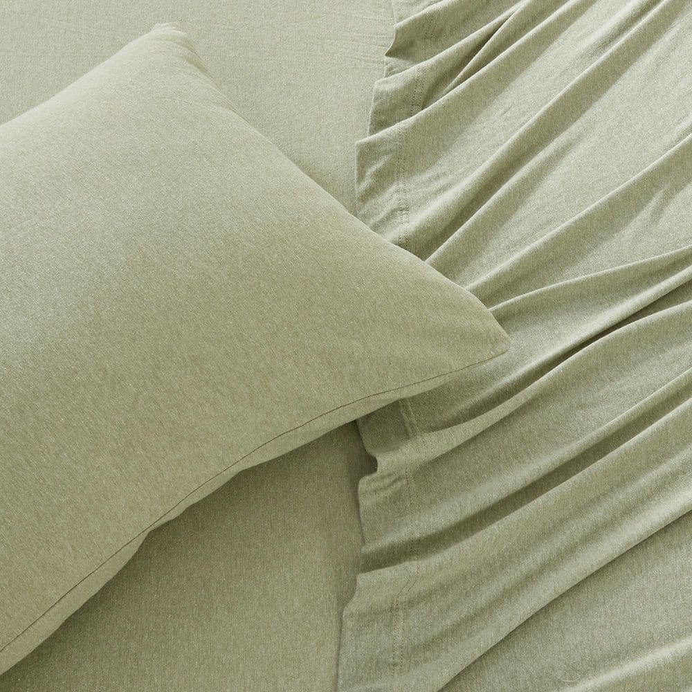 Heathered Eucalyptus Green Cotton Blend Twin Jersey Sheet Set