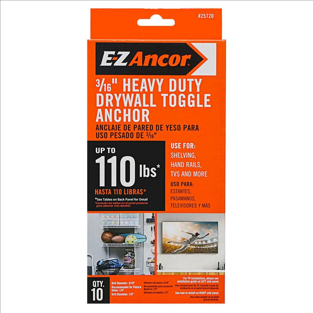 E-Z Ancor 25720 3/16-in dia Toggle Bolt Drywall Anchor, 10-Pack (Screws Included)