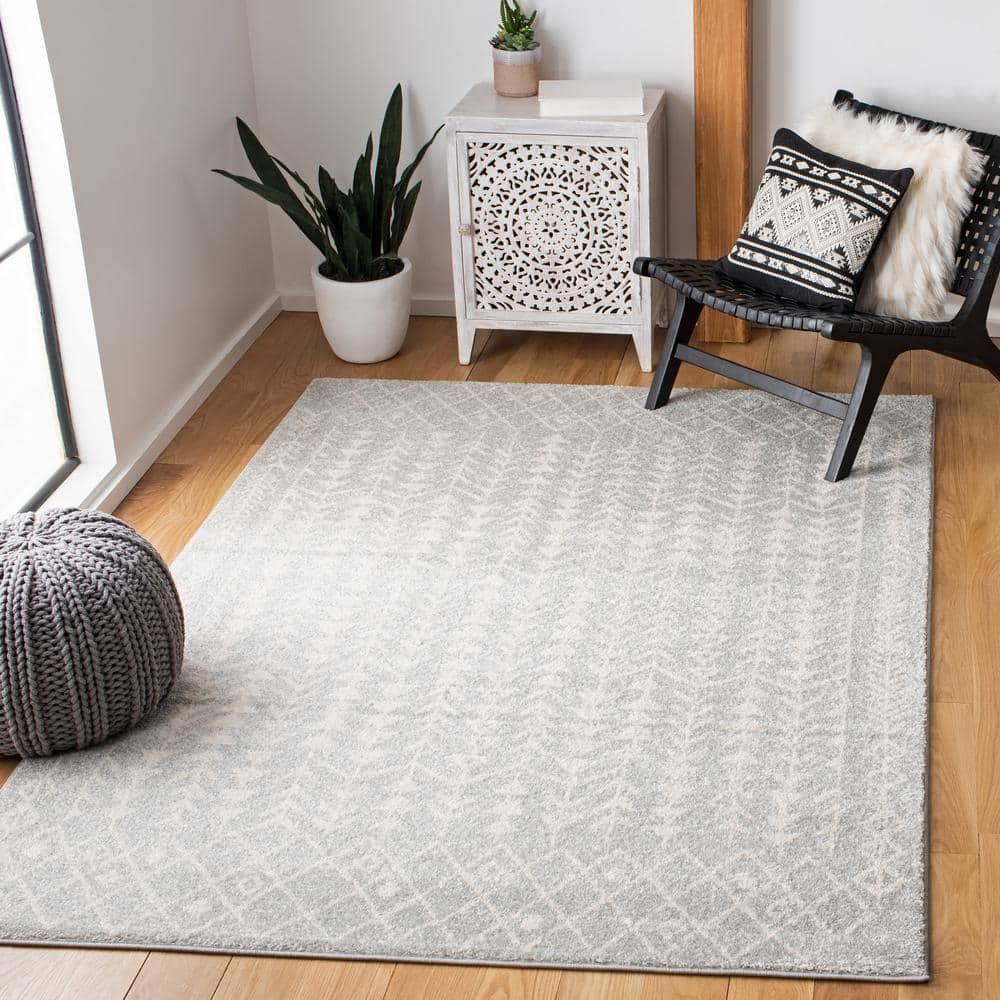 SAFAVIEH Tulum Goddard Moroccan Geometric Area Rug, 9' x 12', Light Grey/Ivory