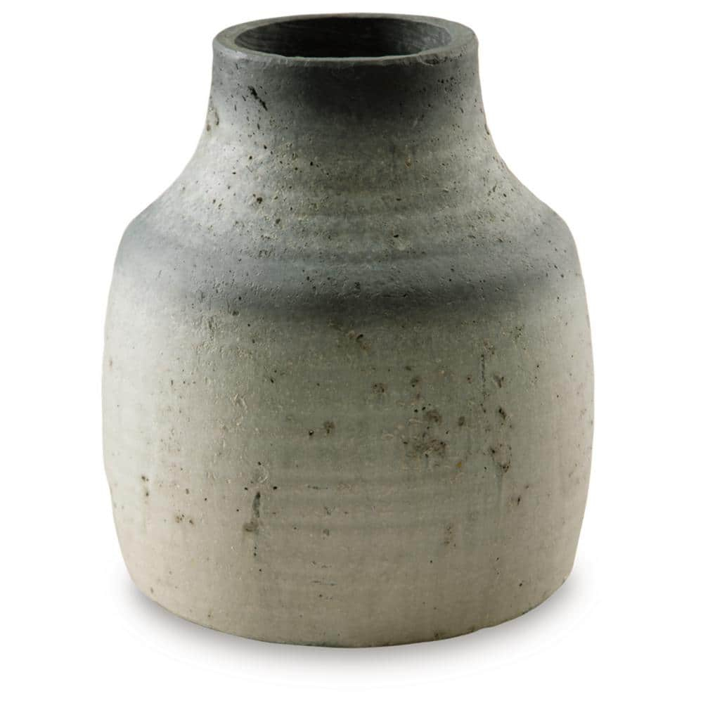 Signature Design by Ashley Moorestone Casual 13.13" Cement Tabletop Vase with a Distressed Finished Look, Gray & Black