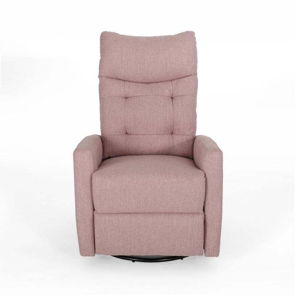 Benjara Push Back Glider Recliner Chair with Swivel, Blush Pink Tufted Fabric