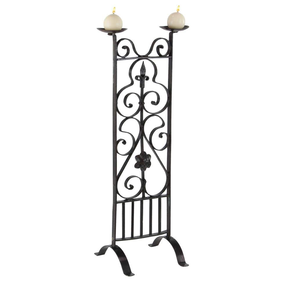 Decmode Traditional 32 X 13 Inch Black Iron Two-Light Candle Stand