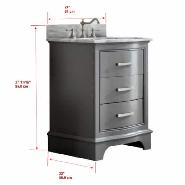 Monroe 24 in. W x 22 in. D Bath Vanity in Gray with Natural Marble Vanity Top in Carrara White with White Sink