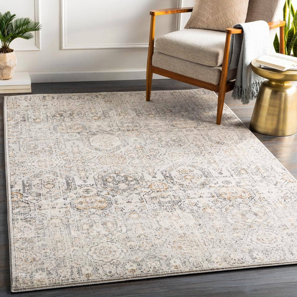 Elegance Beige Rectangular Synthetic Easy-Care Area Rug