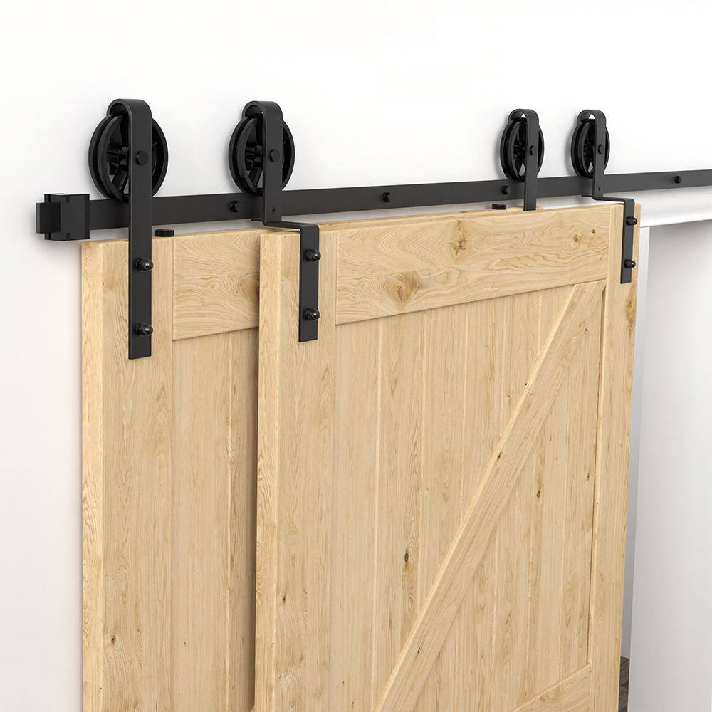 Heavy-Duty Black Steel Single Track Barn Door Hardware Kit