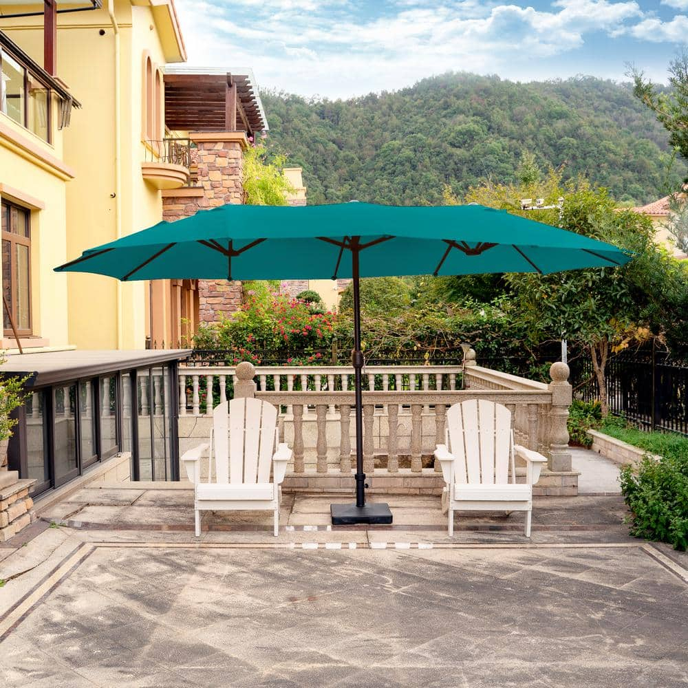 Polytrends Johnn 15-foot Double-Sided Outdoor Offset Patio Twin Umbrella Dark Green 15 ft