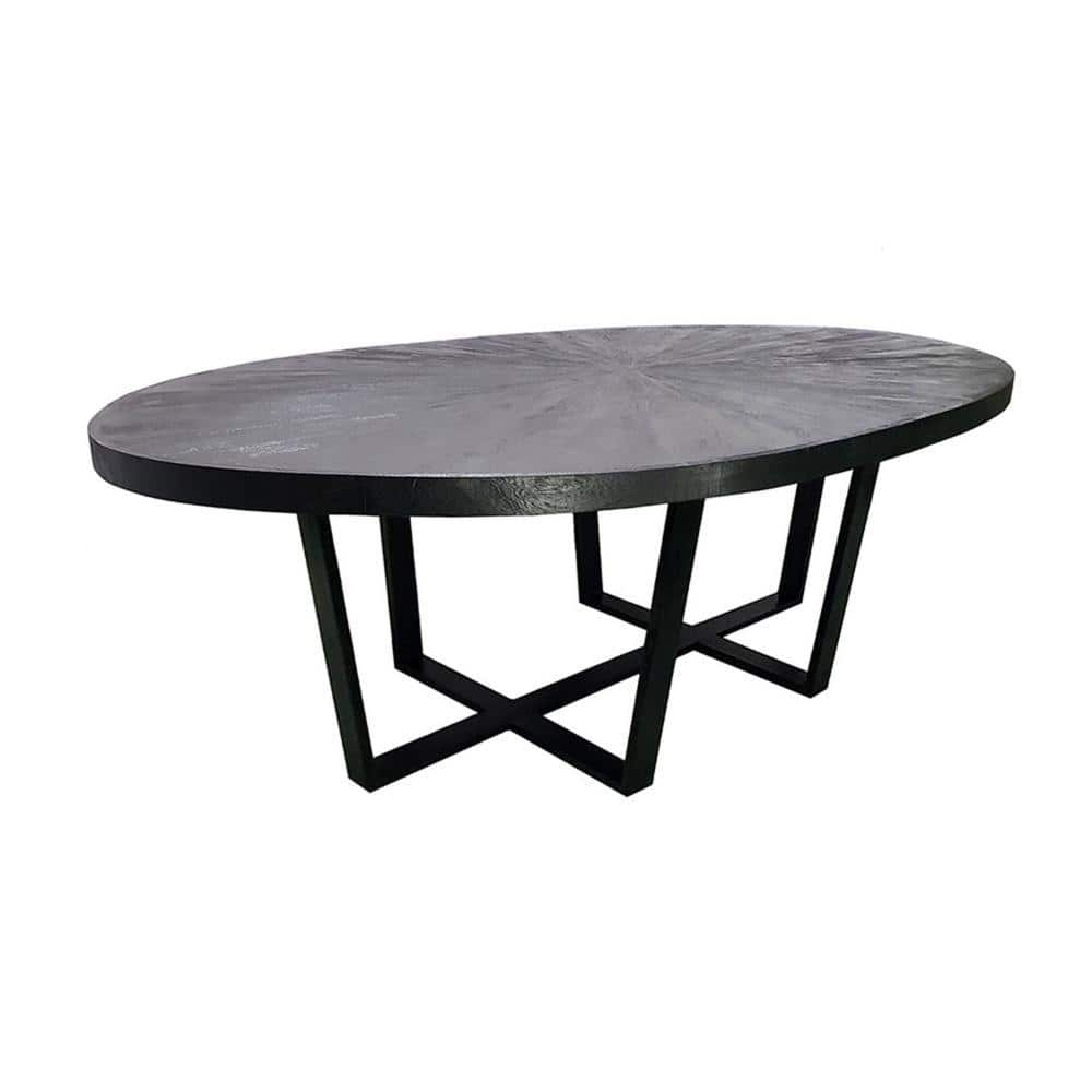 Benjara BM312095 91 in. Raj Round Dining Table - Cross Legs Design - Acacia Wood - Iron - Black