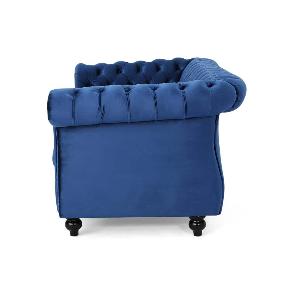 Ember Interiors Aaniya Velvet Chesterfield Loveseat Sofa, Navy Blue