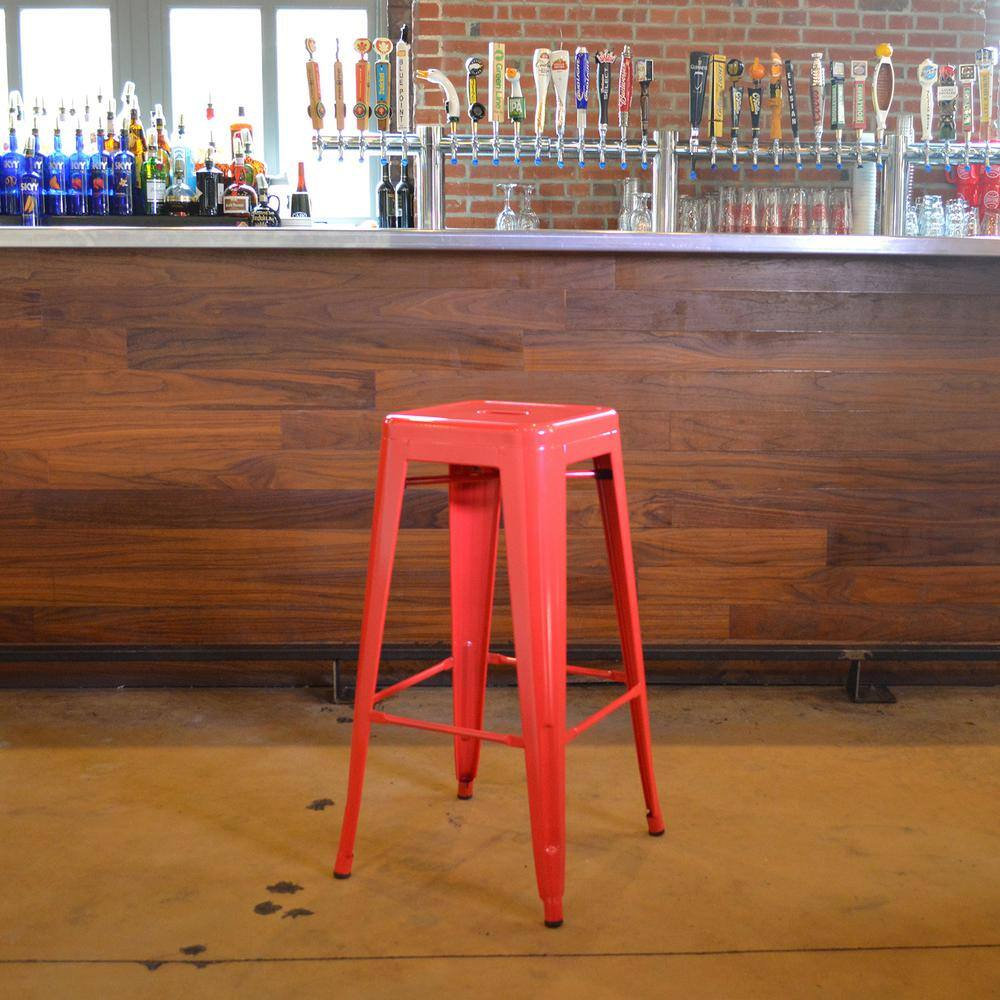 30 in. Loft Red Metal Bar Stool - 3 Piece