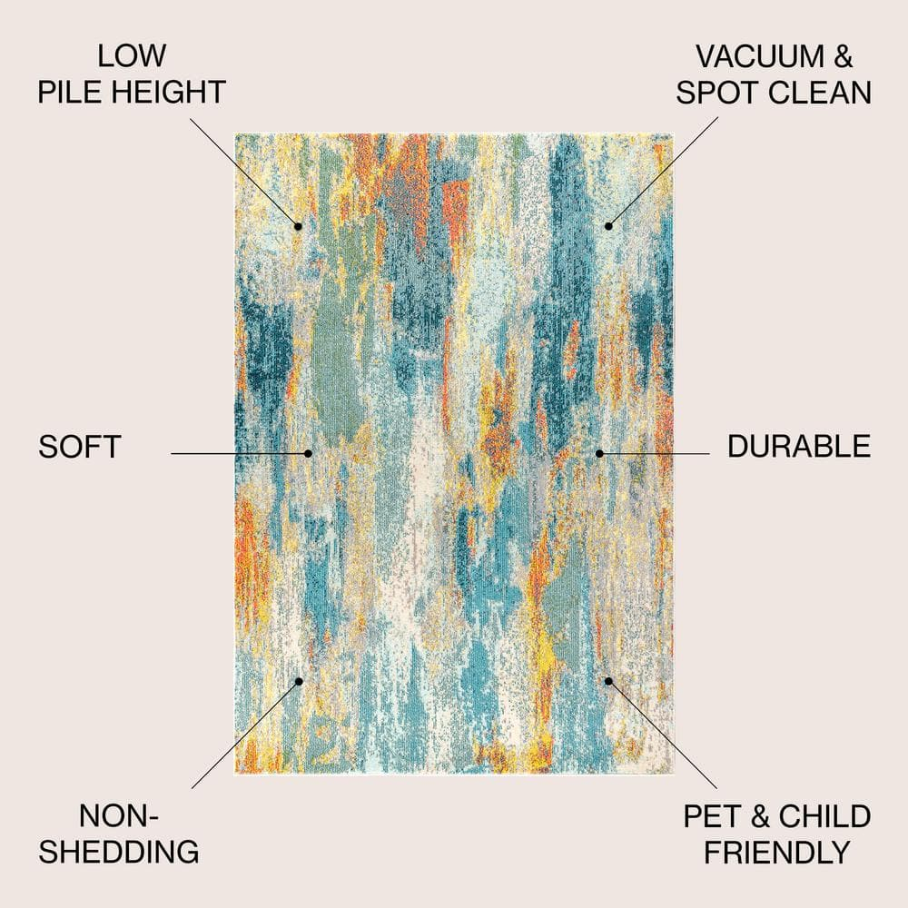 JONATHAN  Y Contemporary POP 5 x 8 (ft) Loomed Polypropylene Blue/Cream/Yellow Rectangular Indoor Abstract Bohemian/Eclectic Area rug