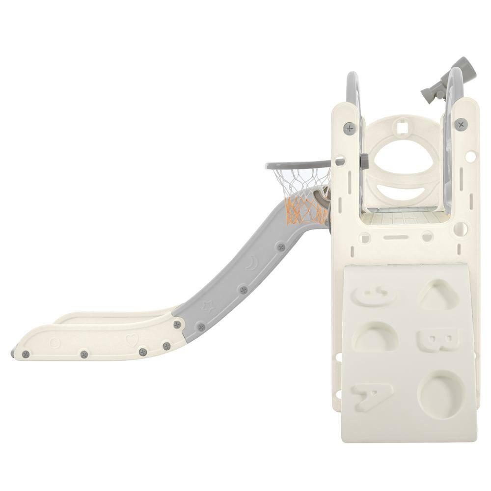Gray and White 7-in-1 Freestanding Spaceship Playset with Slide, Telescope and Basketball Hoop