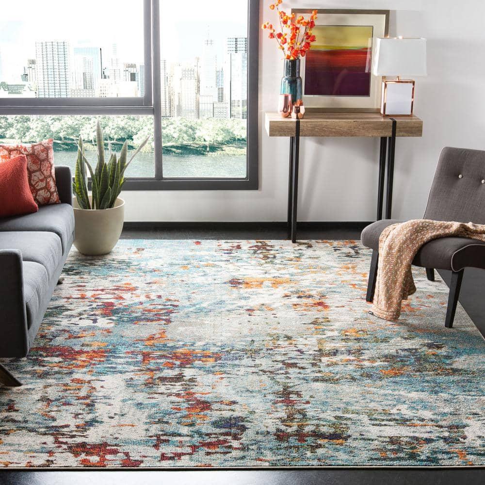 SAFAVIEH Madison Flowers Vintage Abstract Area Rug, Grey/Blue, 9' x 12'