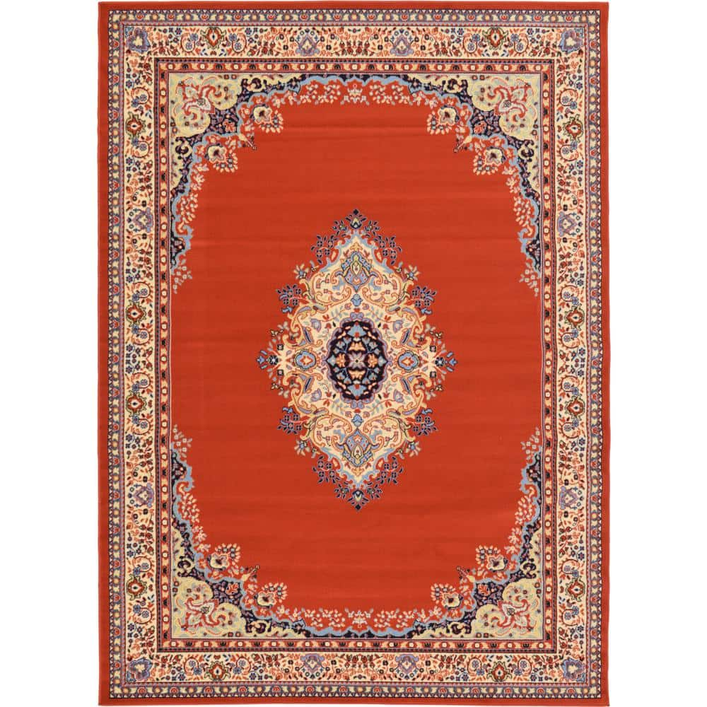 Handmade Terracotta Medallion 7' x 10' Easy Care Rug