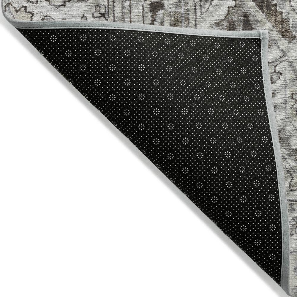Ivory and Gray Synthetic Oriental Washable Area Rug 1'8" x 2'6"