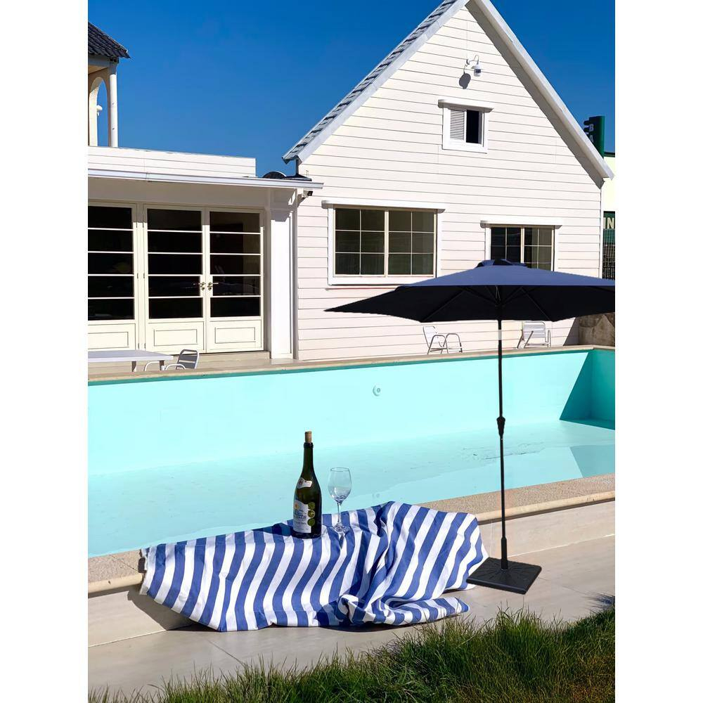 8 ft. Navy Blue Aluminum Market Umbrella with Black Pole and Resin Base