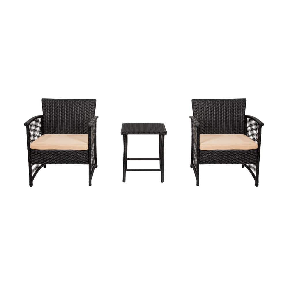 Polytrends Heritage Outdoor 3-piece Wicker Bistro Patio Set Black/Beige