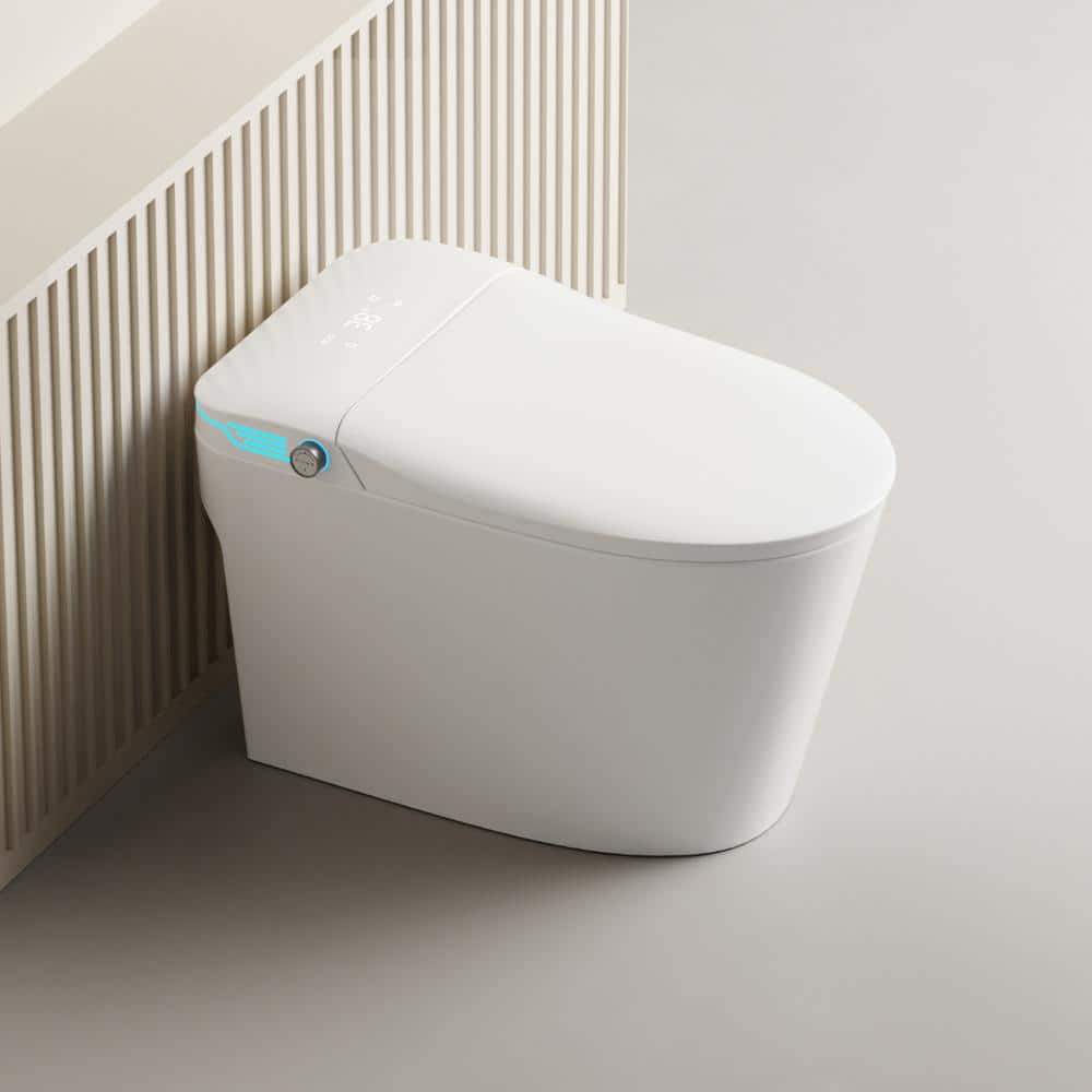Luxury Smart Toilet with Bidet Built In Bidet Toilet Heated Seat, Foot Sensor,Warm water and Air Dryer,Voice Control, 1.28 GPF Powerful Auto Flush, Instant Hot Water and Ambient Lighting-White