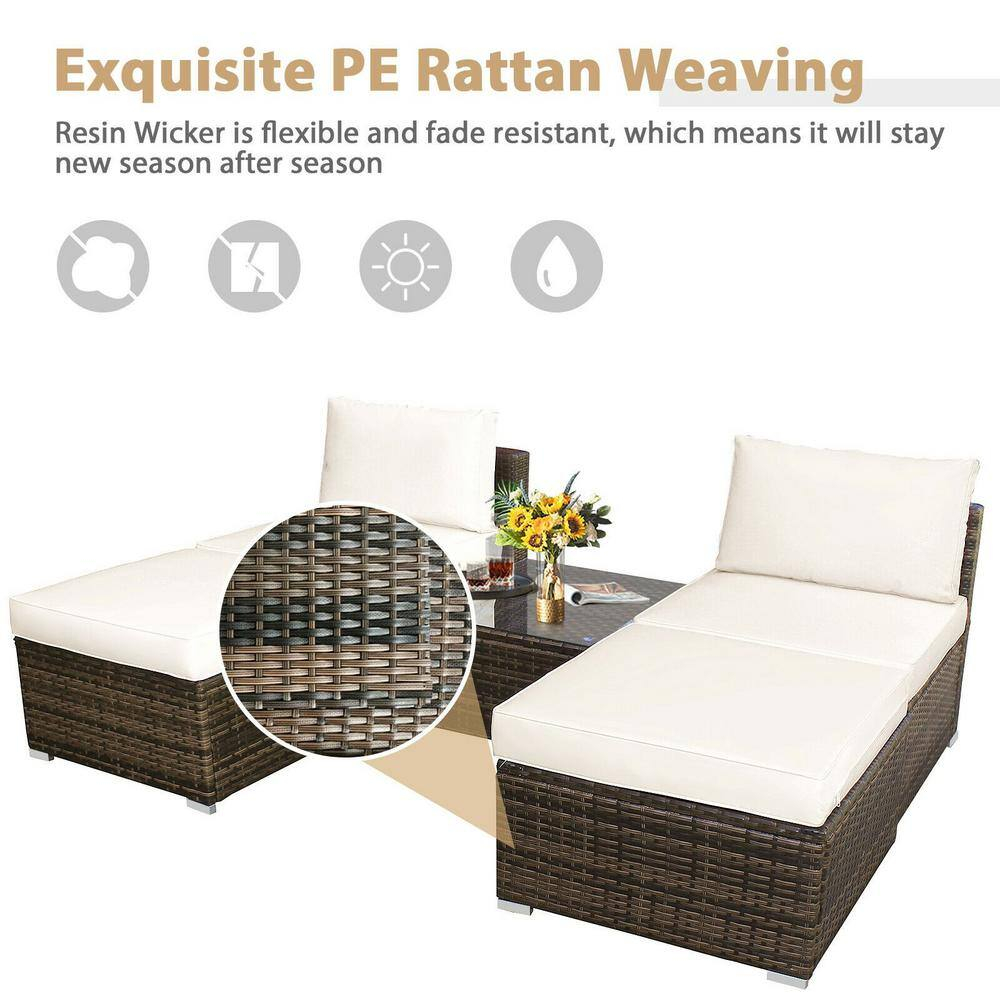 Spaco Outdoor Conversation Sets,Patio Furniture Sets,5 Pieces Patio Rattan Furniture Set with Cushioned Armless Sofa-White