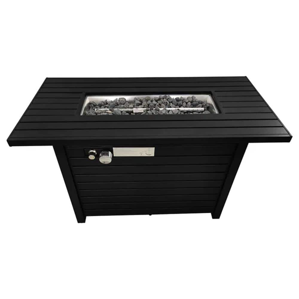 Bridgeport Rectangle Steel Propane Fire Pit Table for Outdoor Home Garden Backyard Fireplace (42 Inch, Black), CM-9101