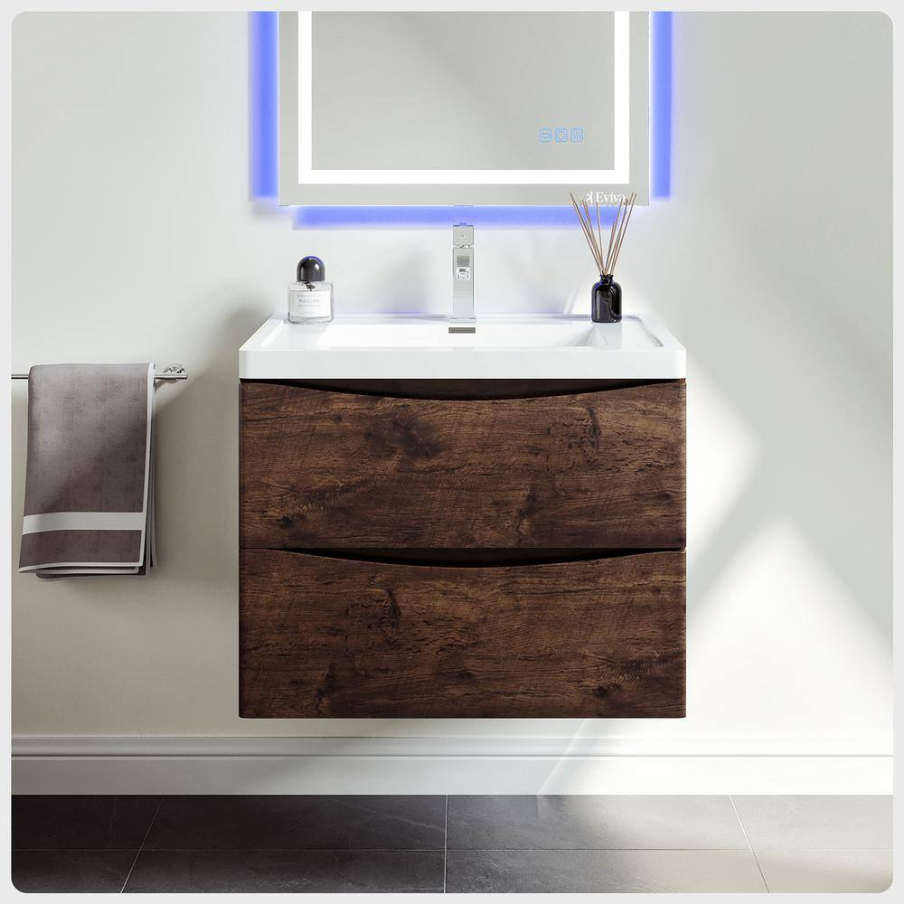 Eviva Smile 30" Rosewood Modern Bathroom Vanity Set with Integrated White Acrylic Sink