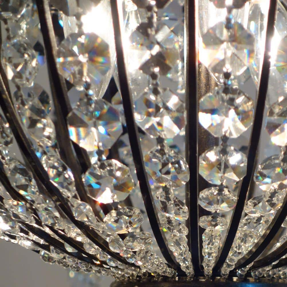 English Bronze 12-Light Crystal Candle Chandelier