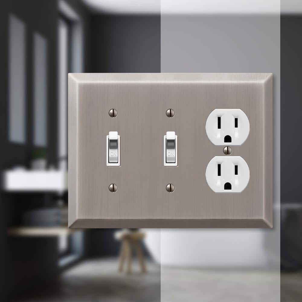Amerelle 163TTDAN Century Wallplate, 2 Toggle / 1 Duplex, Steel, Antique Nickel, 1-Pack