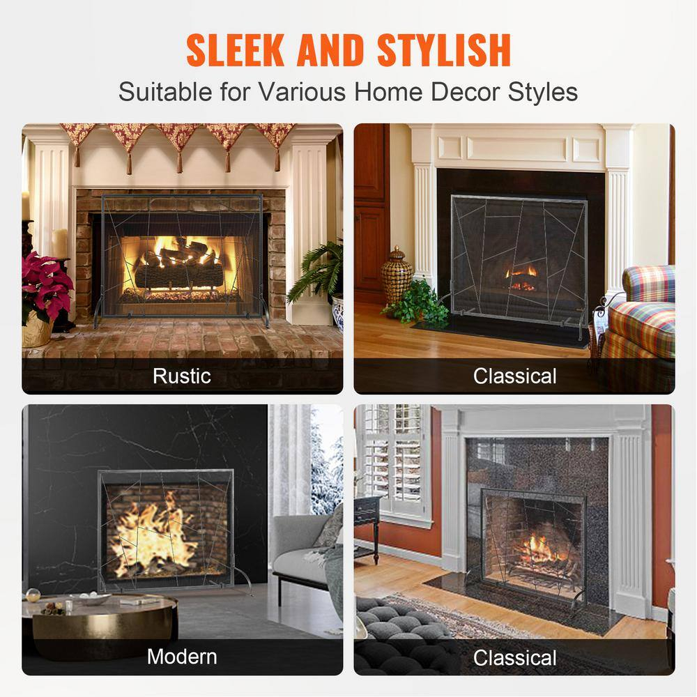 VEVOR Fireplace Screen Single Panel, Sturdy Iron Mesh Fireplace Screen, 35.6"(L) x28.4(H) Spark Guard Cover, Simple Installation, Free Standing Fire Fence Grate for Living Room Home Decor Modern