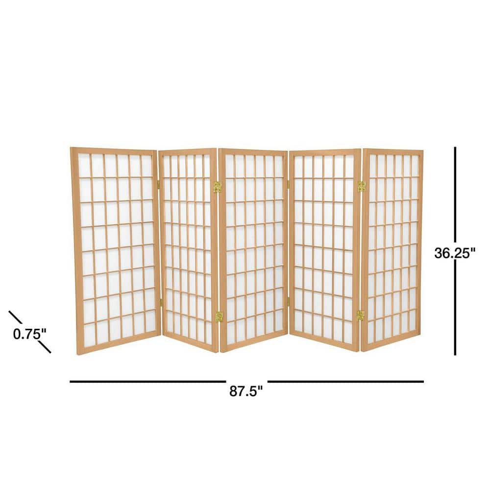 Oriental Furniture 3 Ft Tall Window Pane Shoji Screen, Natural, 5 panel