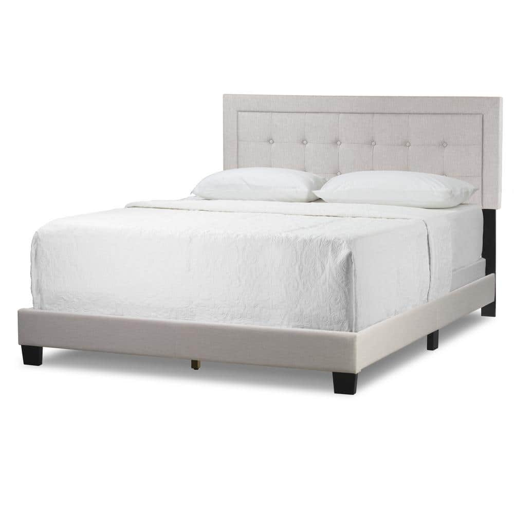 Glamour Home Austin Fabric Queen Bed with Button Tufting & Stitching in Beige