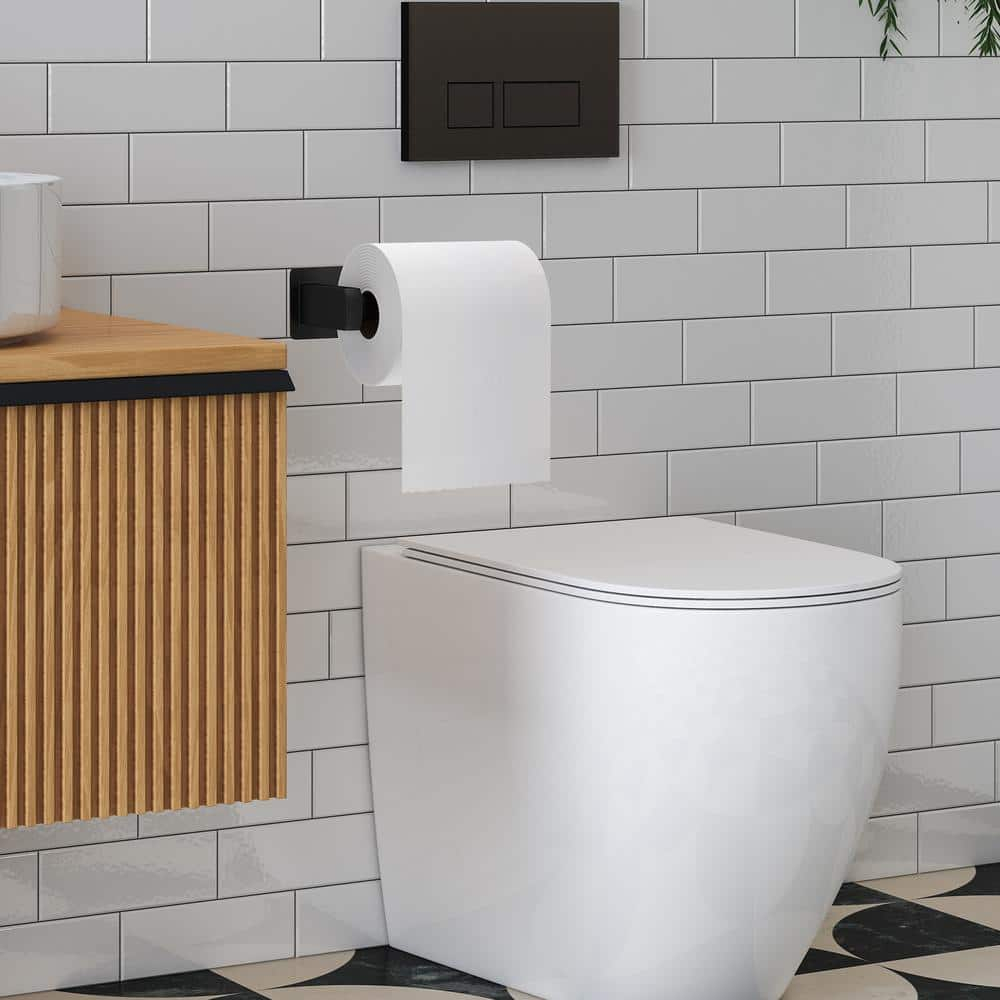 Empava EMPV-BAS11-EU Self-Adhesive, Stainless Steel, Single Post Wall Mounted Toilet Paper Roll Holder, Stand no Drilling, in Matte Black