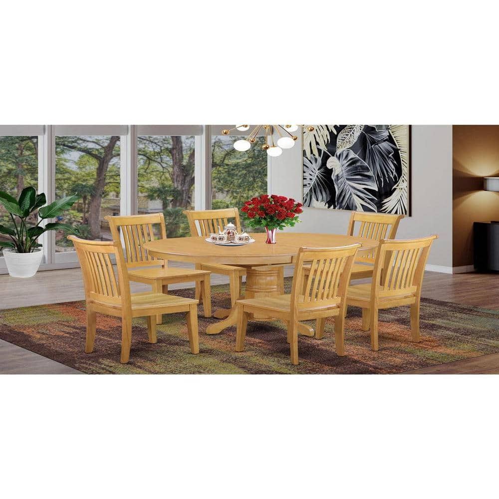 East West Furniture Avon 7-piece Wood Table and Dining Chair Set in Oak