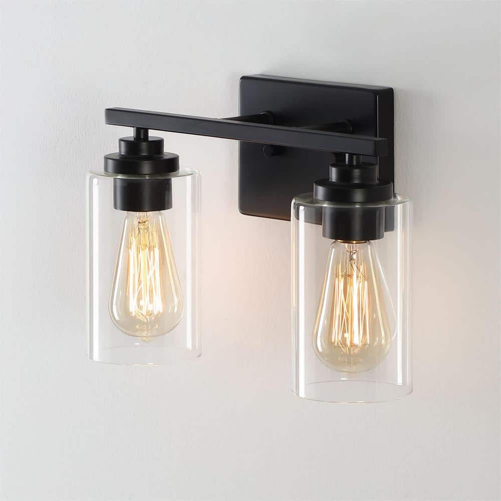 Kawoti  2-Light Dimmable Bathroom Vanity Light with Clear Glass Shade Black