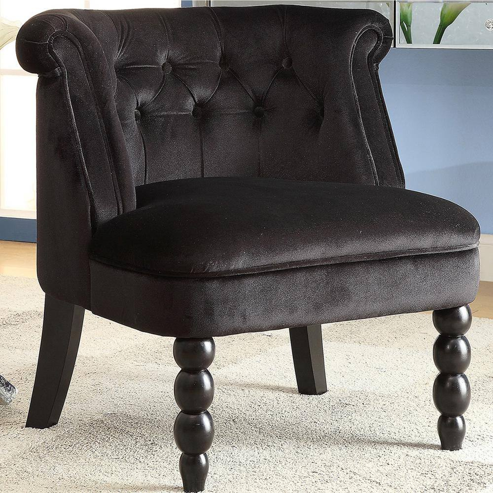 Flax Victorian Style  Black Velvet Fabric Upholstered Vanity Accent Chair