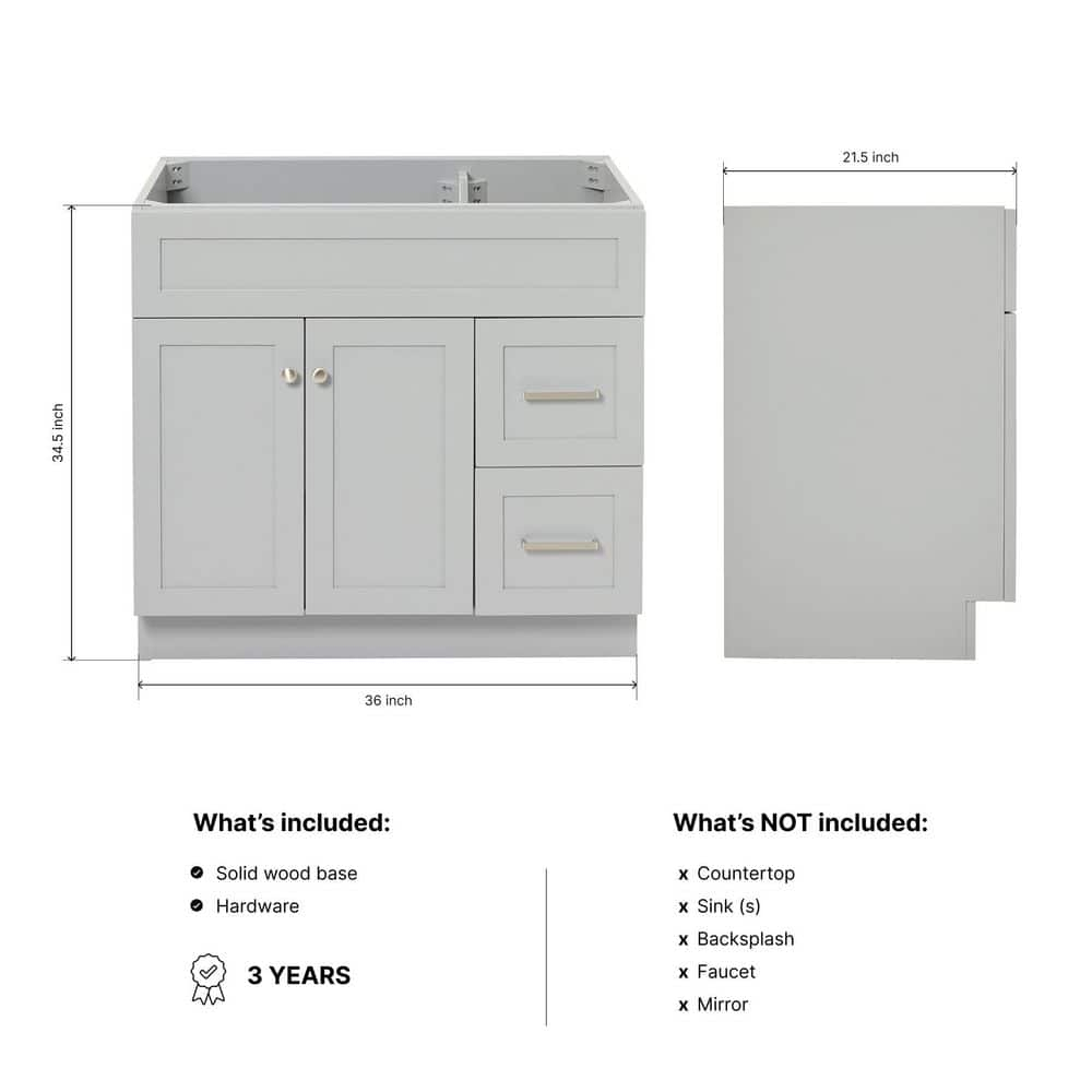 Ariel F036s-L-Bc Hamlet 36" Single Free Standing Vanity Cabinet Only - Grey